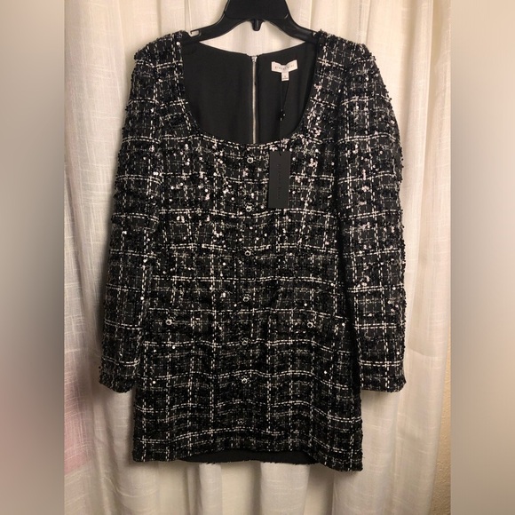 Gianni Bini Black and White Sequin Tweed Dress size 6 NWT - Picture 4 of 16